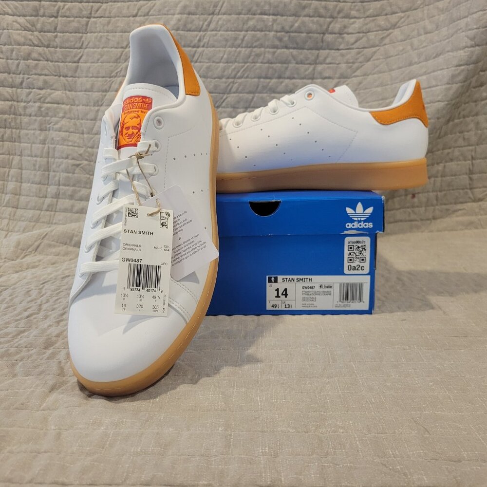 Adidas Stan Smith, White Orange Gum, Mens 14 - Picture 5 of 7